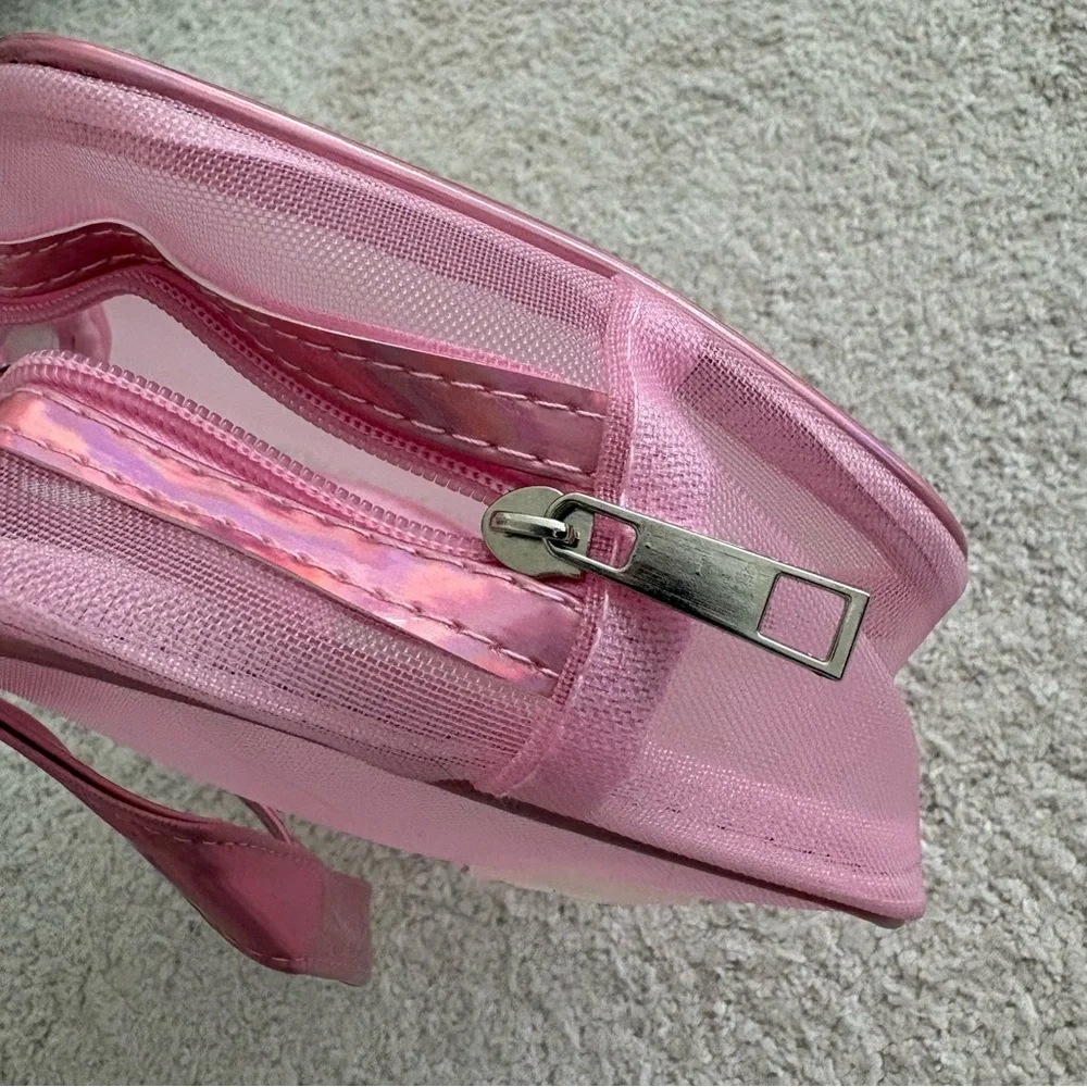 Beauty Cosmetic Travel Bag Set - Pink Transparent & Red